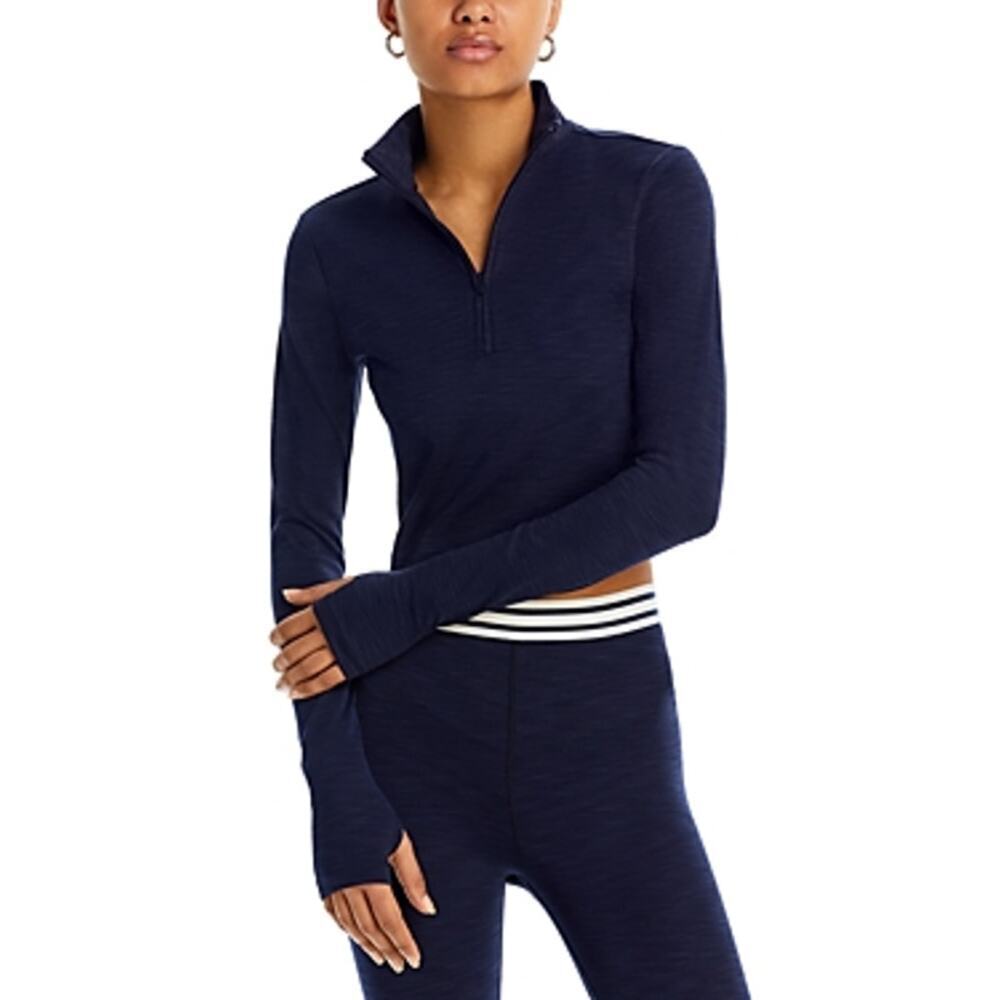 Splits59 Stevie Active Ribbed Half Zip Top Long Sleeve Indigo Blue Size S NWT